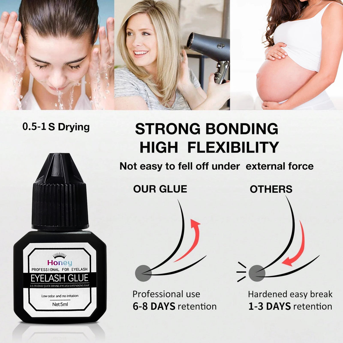 DIY Eyelash Glue Use With Eyes Open 5ml Lasting 7-10 Days Waterproof and Not Irritating