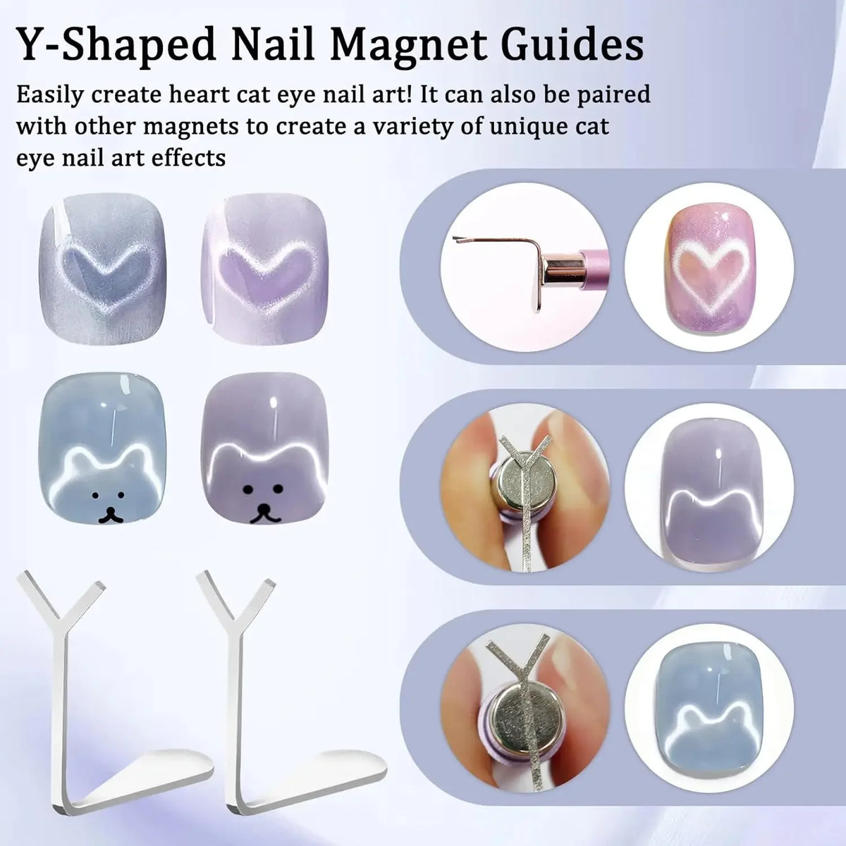 Pro Cat Eye Nail Magnet Kit — Dual-Tip Wand, Round Beads & Y/Rabbit Stencil. DIY Multi-Style Cat Eye Nails Made Easy.