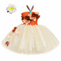 HJTT Princess Dress Costume for Girls Flowers Tutu Dress Kids Hawaiian Tribal Beach Themed Halloween Birthday Party Tulle Dress