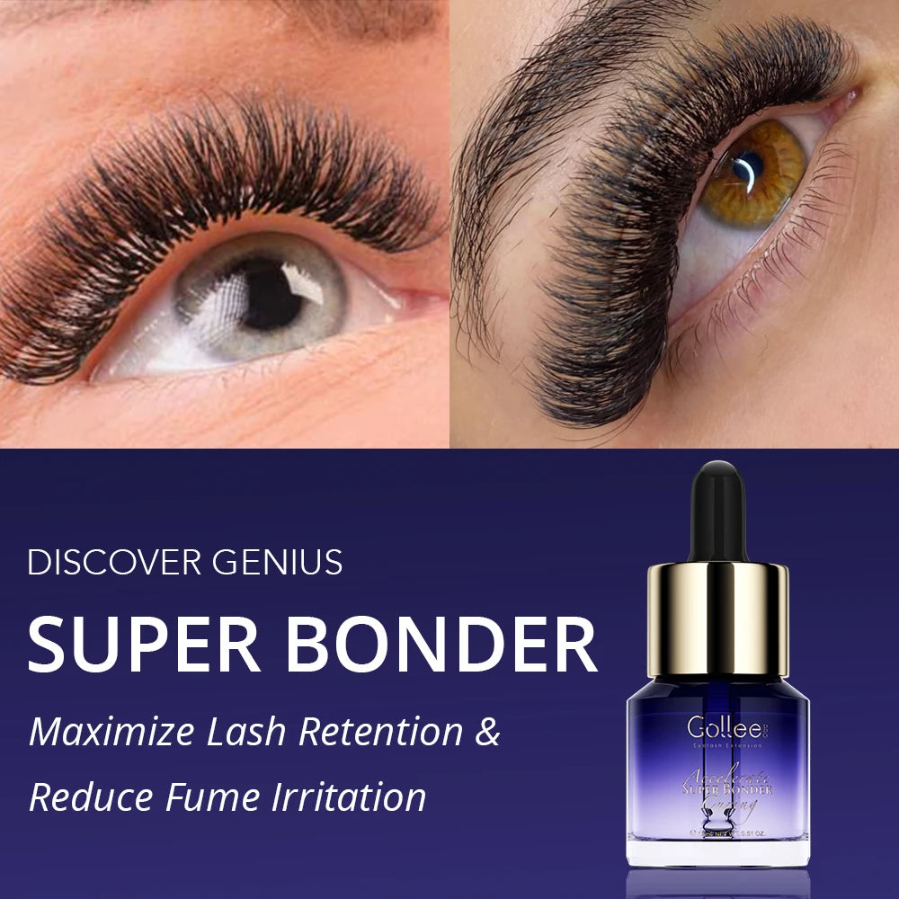 Gollee Eyelash Extensions Glue 15ml Lash Cleansing Primer Super Bonding Lasting Accelerated Curing Lash Extension Primer Makeup