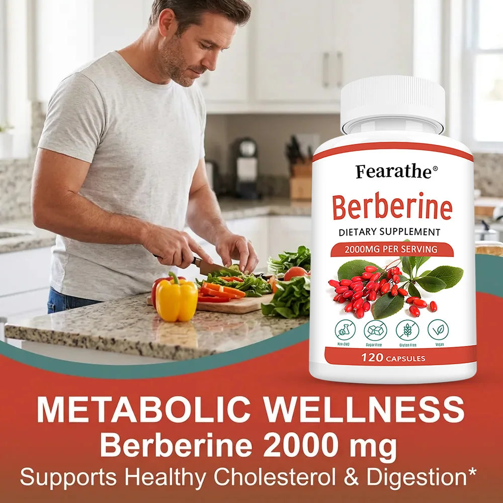 Berberine HCl 2000mg Capsules, Supports Cardiovascular Health, Digestion, Immune Function, Energy, Antioxidant & Anti-Aging
