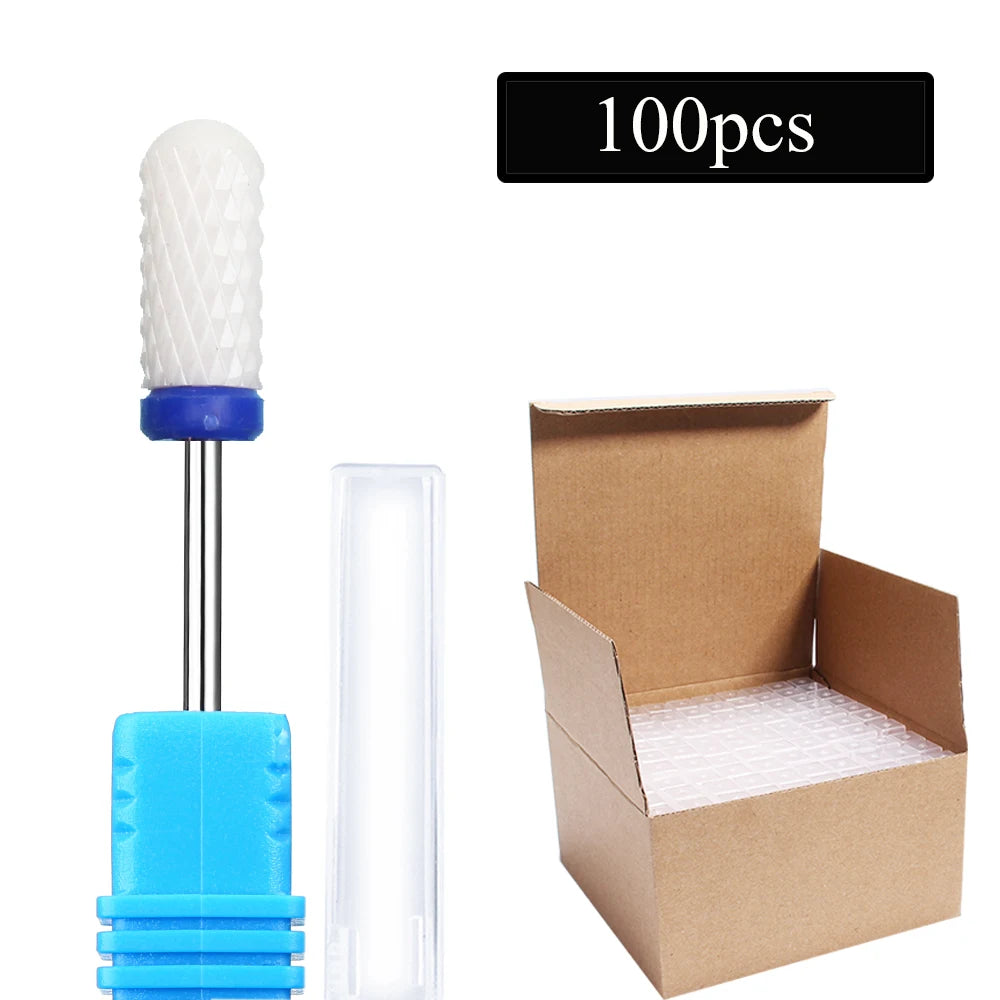 100pc/Set Nail Drill Bit Rotary Ceramic Bits Electric Manicure Milling Cutter For Machine Cuticle Remove Burr Nail Tool