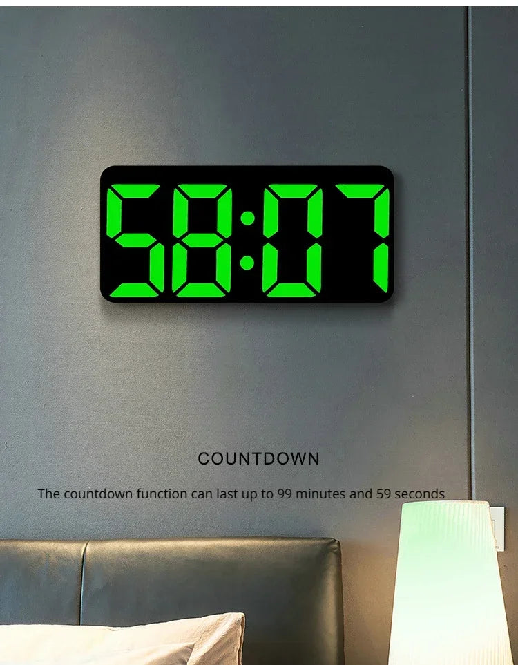 Minimalist LED Digital Wall Clock with Remote Control Adjustable Brightness Countdown Timer Modern Home Office Alarm Clock