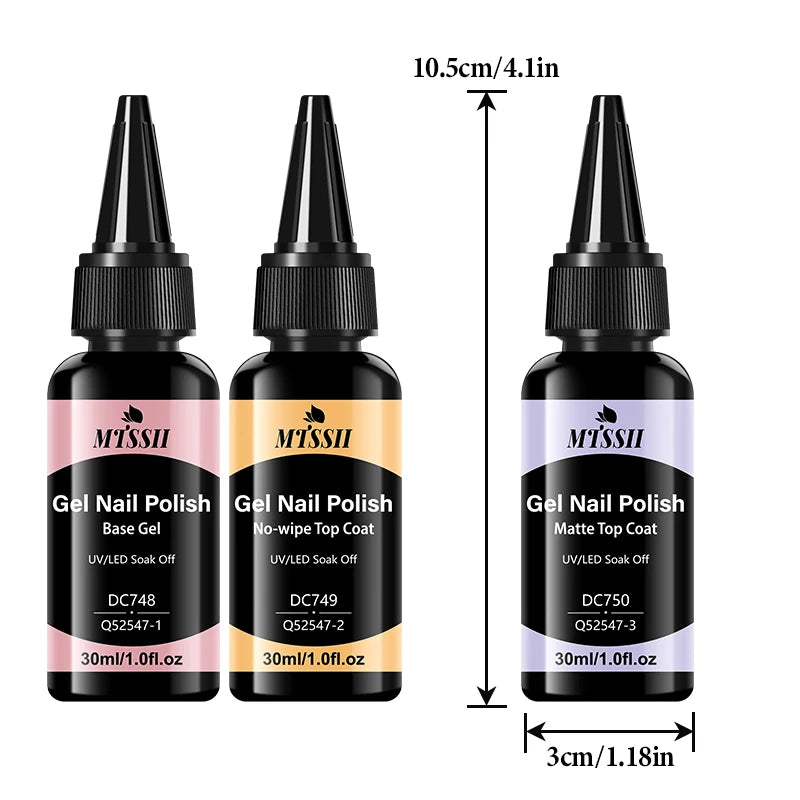 2/3pcs 30ml No Wipe Top Coat Base Coat Matte Top Coat Gel Nail Polish Set Shine Finish Long Lasting Nail Art Functional Gel DIY