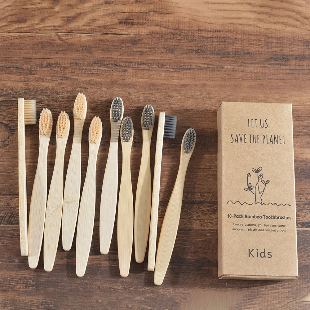 10 Pieces Children Colorful Toothbrush Eco Soft Bristle Bamboo Toothbrush Kids Bambou Vegan Tooth Dental Oral Care Plastic Free