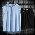 2025 Summer New Men's Two-Piece Casual T-shirt and Shorts Set Men's Sports Set Fashionable Short-Sleeved Sports Set Hooded T-shi