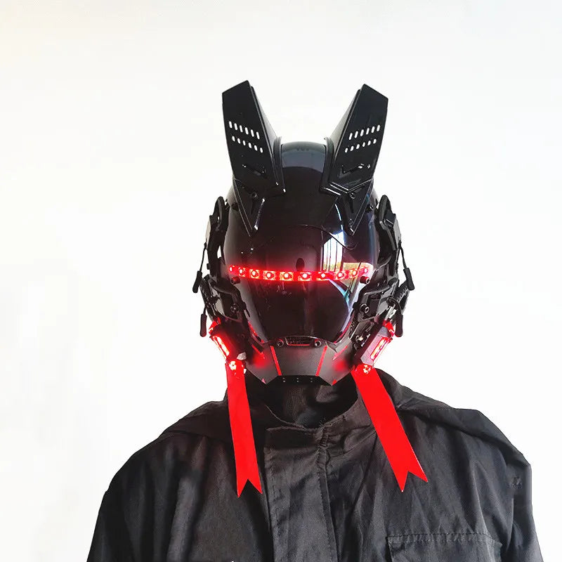 Cyber punk Mask LED Hairstyle Braid Halloween Christmas Role Playing Helmet Party Adult Gift ﻿