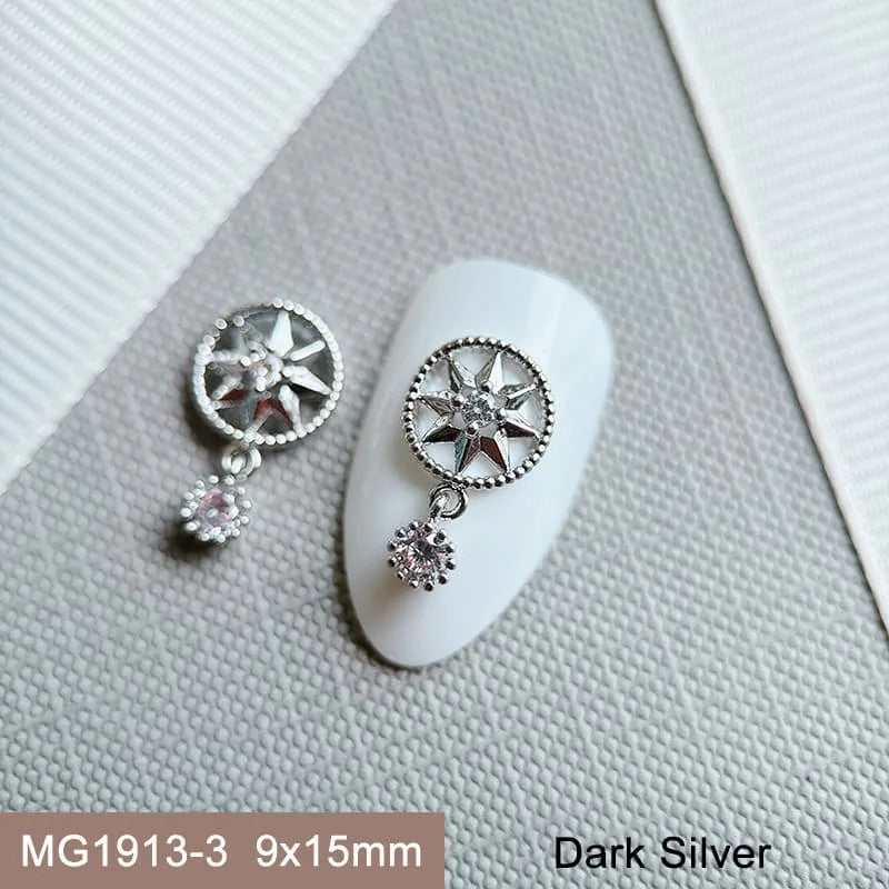 10pcs 3D Luxury Nail Art Charms Zircon Metal Star And Flower Decorations Starlight Jewelry Accessories for Manicure Supplies