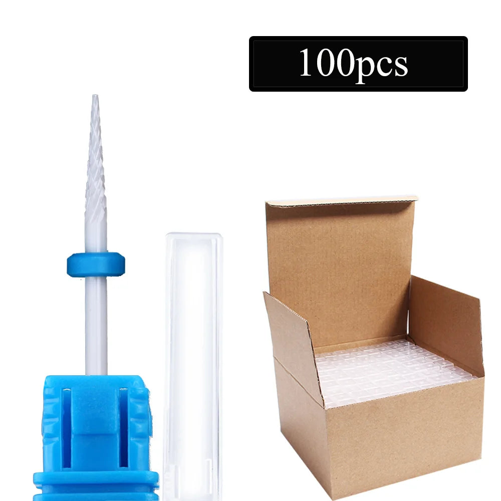 100pc/Set Nail Drill Bit Rotary Ceramic Bits Electric Manicure Milling Cutter For Machine Cuticle Remove Burr Nail Tool