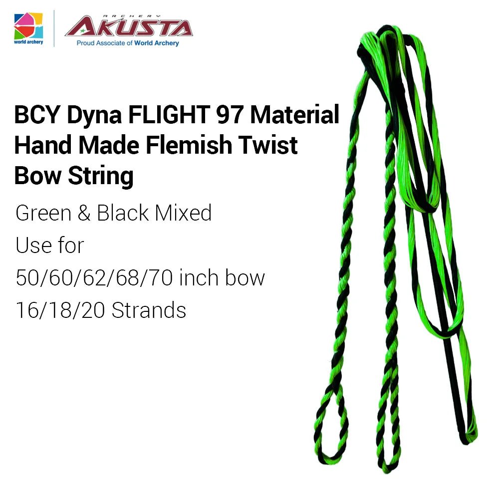 Akusta Recurve Bow Hand Made Bow String Dyna 97 Flight Material 16/18/20 Strands Black and Green Mixed Use For 50-70 Inch Bow