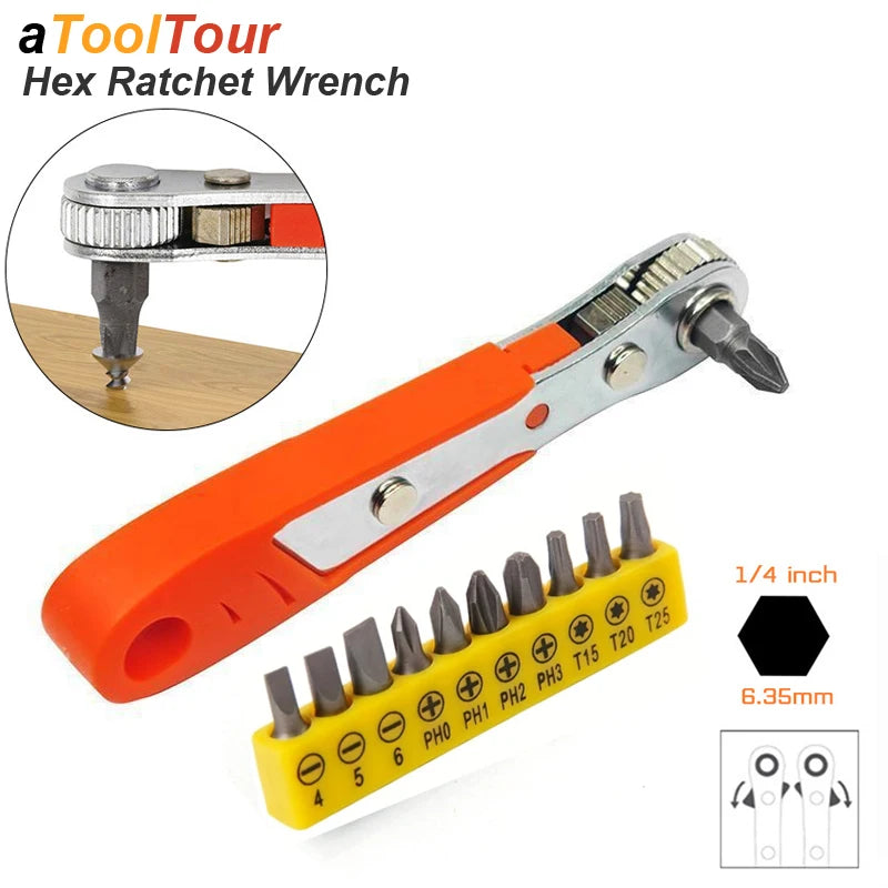 Mini Ratchet Wrench Screwdriver 1/4 Hex Adjustable Quick Release Socket Handle Repair Hand Tool For Car Repair Close Quarters