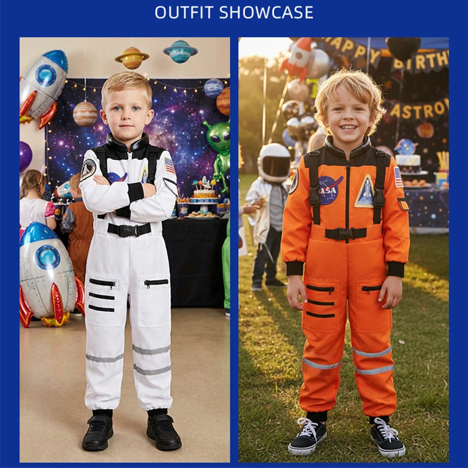 Kids Astronaut Costume Space Suit Halloween Cosplay Space Explorer Performance Children's Jumpsuit Spaceman Boys Girls Outfits
