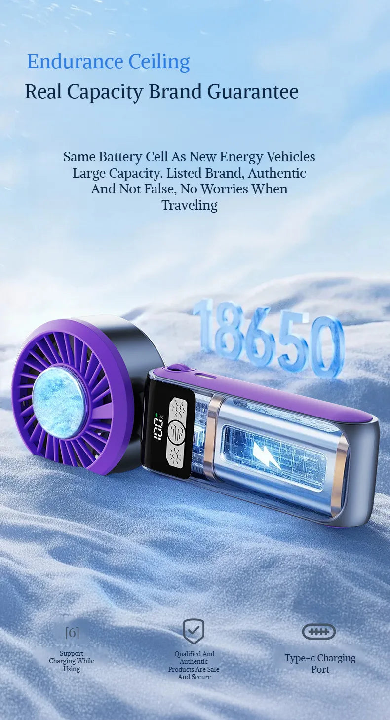Handheld Folding Semiconductor Digital Display Desktop Fan Cooling Superconductor Ice Compress Handheld Fan One-Button Outdoor