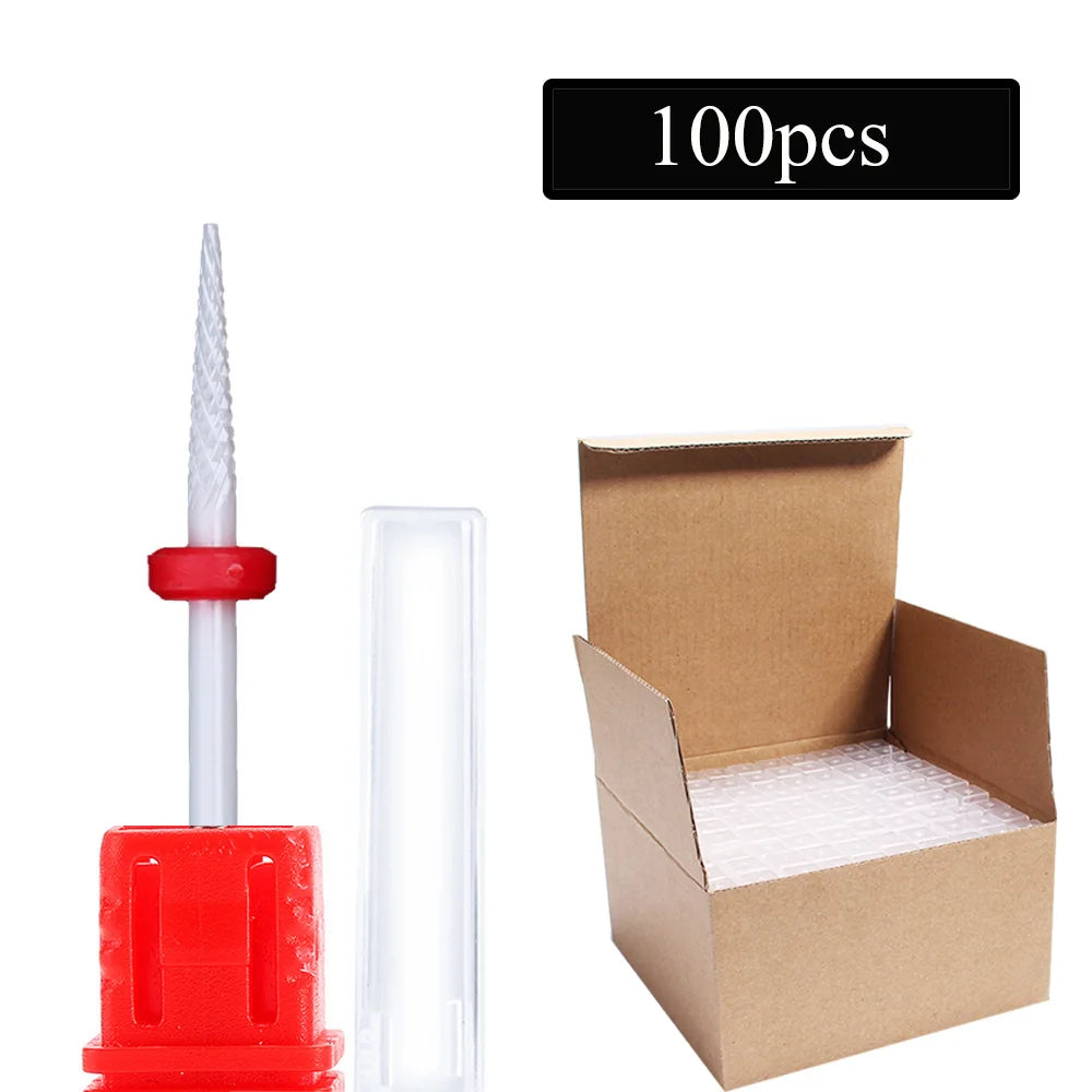 100pc/Set Nail Drill Bit Rotary Ceramic Bits Electric Manicure Milling Cutter For Machine Cuticle Remove Burr Nail Tool