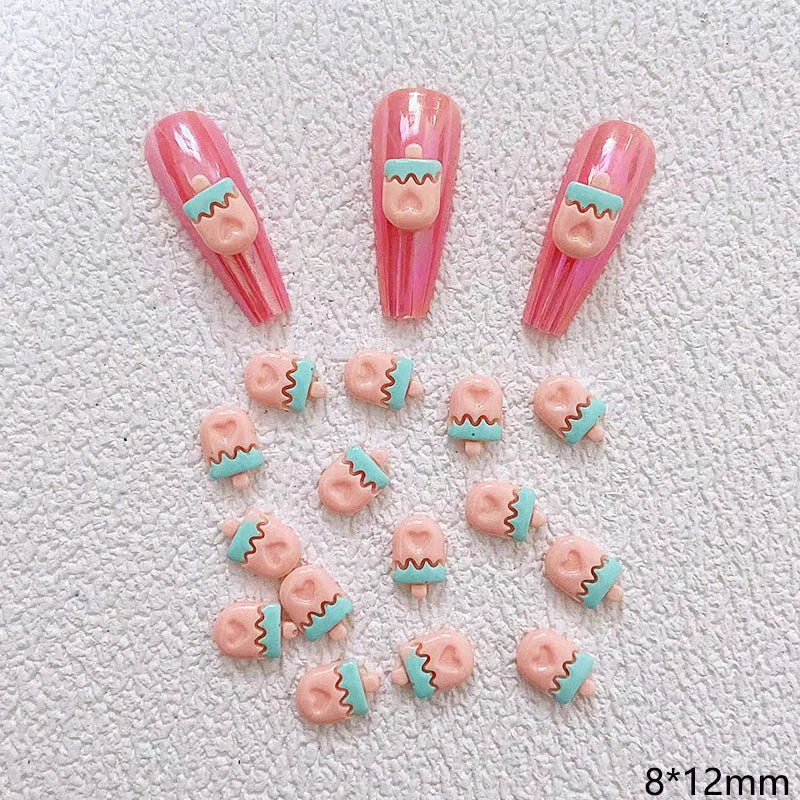 10pcs Cartoon Bunny Nail Art Charm 3D Candy Color Resin Cartoon Animal Lollipop Nail Decoration Korea Kawaii Nail Accessories