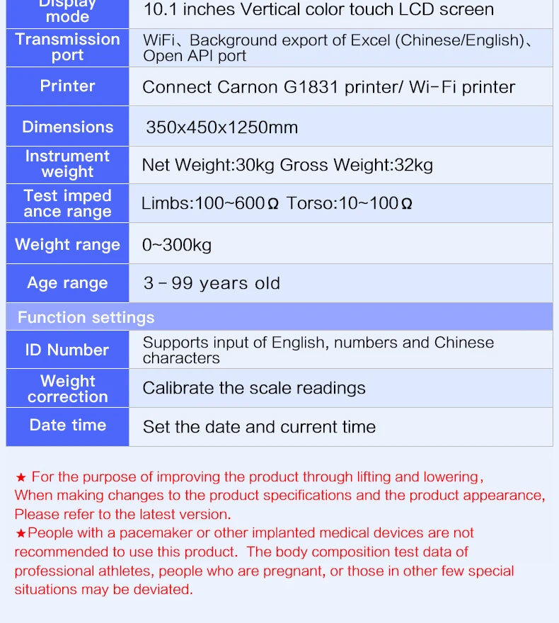 Professional 3D Whole Body Health Scanner Touch Screen Body Composition Analyzer