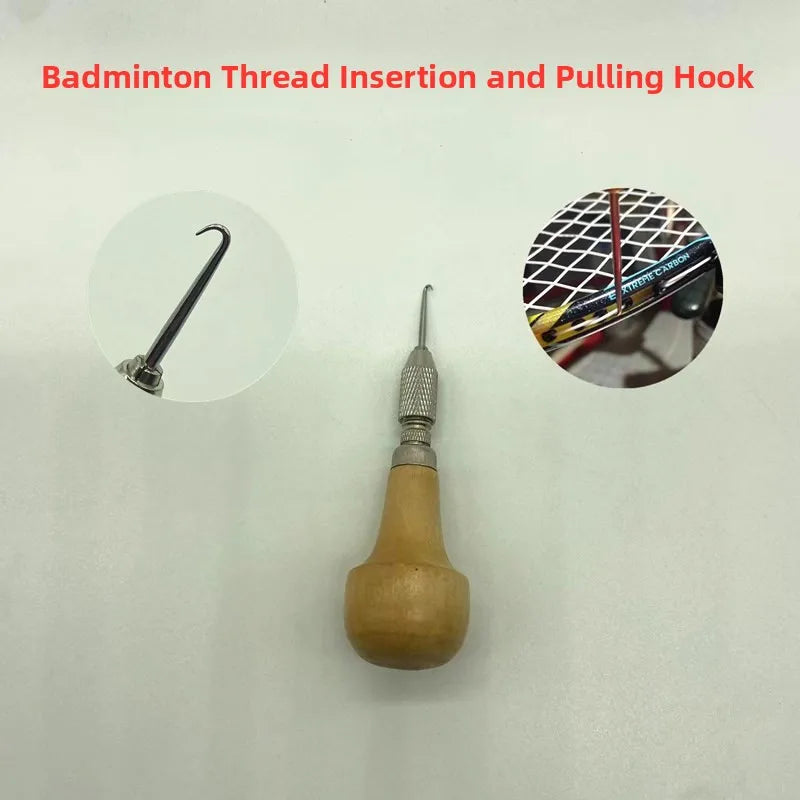 Handmade Badminton Racket Stringing Tool Wooden Handle Press Hole Pulling Hook Practical DIY Badminton Equipment Stringing Kit