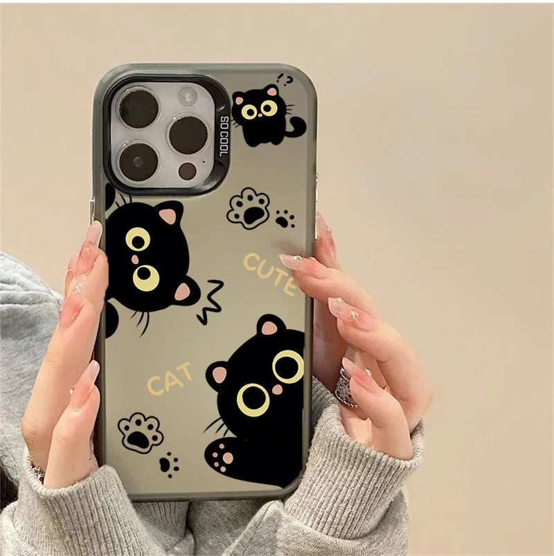 Case For Redmi Note 15 Pro 5G 14 4G 13 Pro 12 Plus 11 10 PRO 11S Black Cat Cute Laser IMD Matte Couple Hard Cover