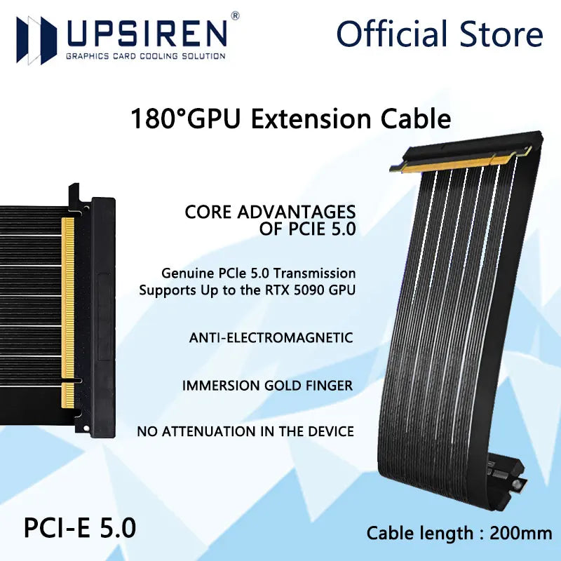UPSIREN PCI-E 5.0 X16 GPU Extension Cable,Cable length 200mm/Gold-plated process/Suitable for 50 series graphics cards
