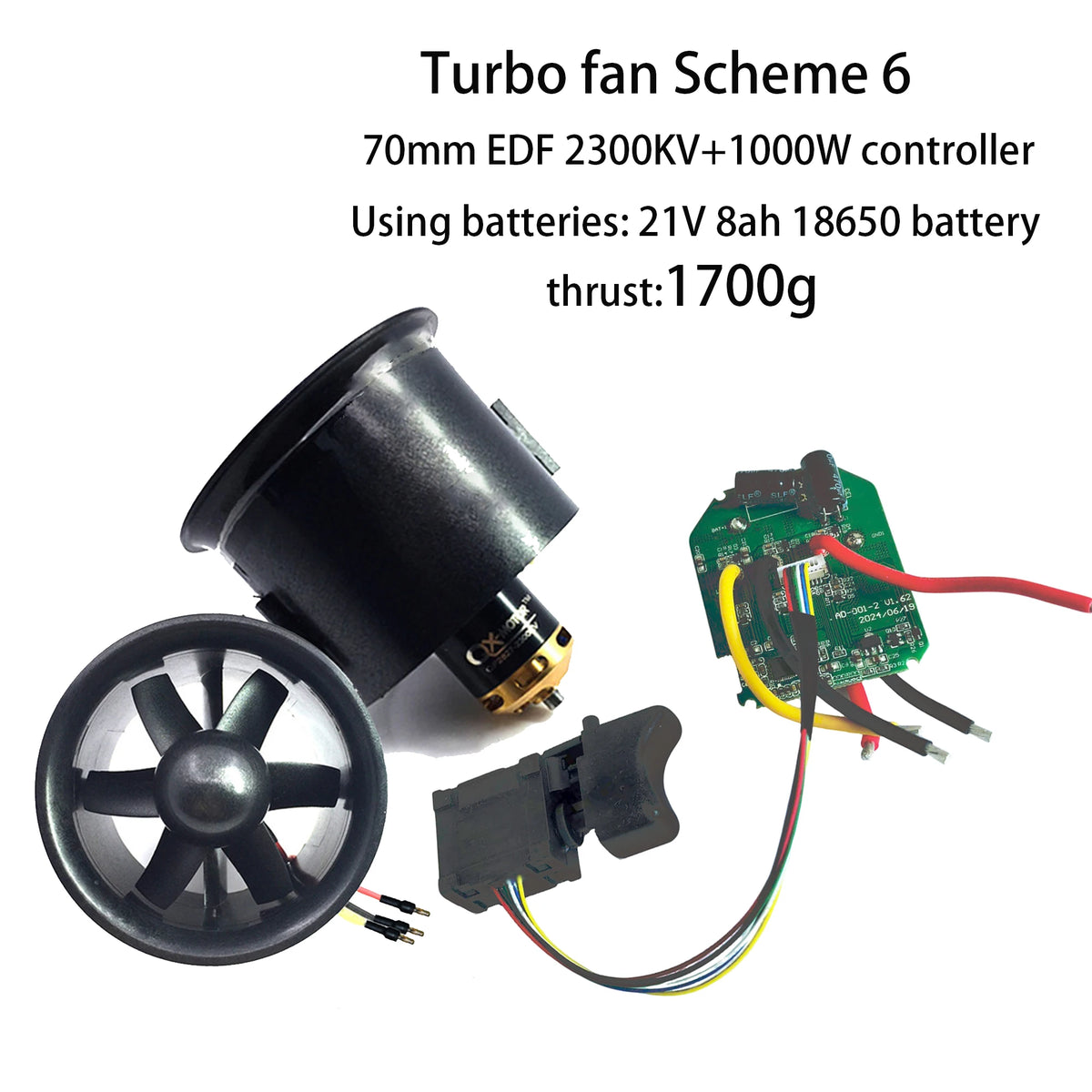 50 / 64 / 70mm EDF Brushless Motor KIT 1000W Controller ESC Blower Switch for Turbo Fan Blower