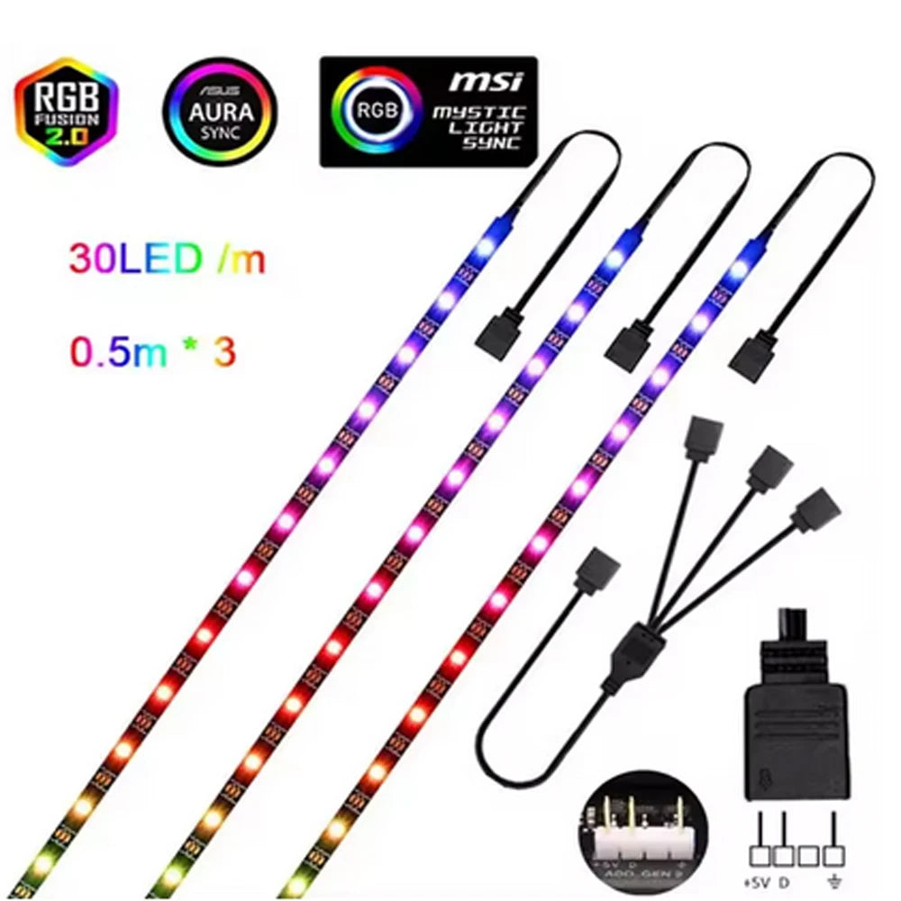 Addressable Rainbow PC Digital WS2812b LED Strip Light for 5V 3pin ARGB Header PC Case Asus Aura Sync RGBIC Fusion MSI Mystic