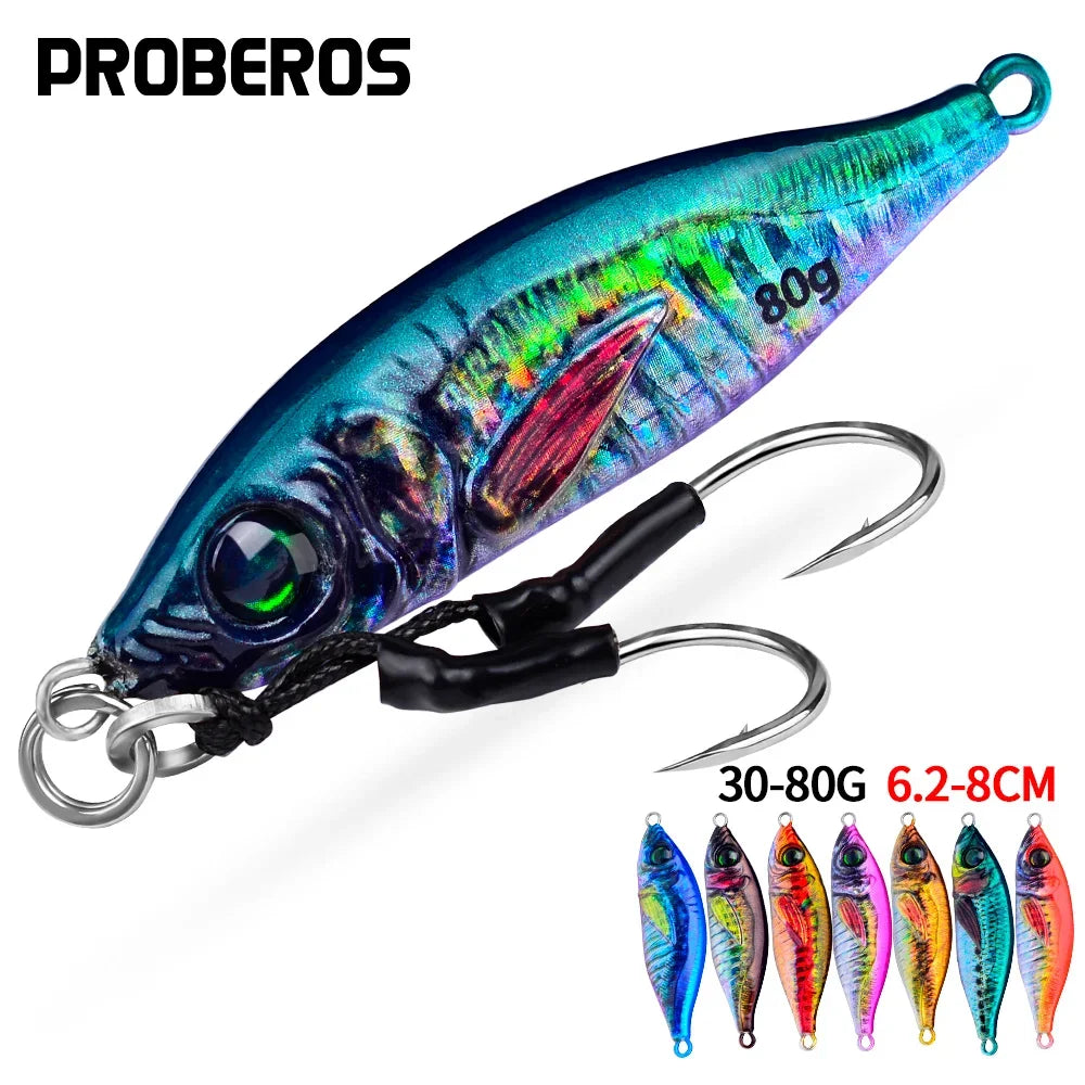 PROBEROS 5pcs Luminous Metal Jig Lure 30g 40g 60g 80g 3D Eyes Fishing Lures Bionic Bait Jerkbait Bass Pike Wobblers Swimbait
