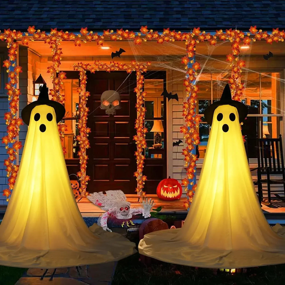 2 Packs Halloween Decorations Outdoor Cute glow Indoor Spooky Ghost Scary Ghosts Decor for Yard Garden Home birthday decoration