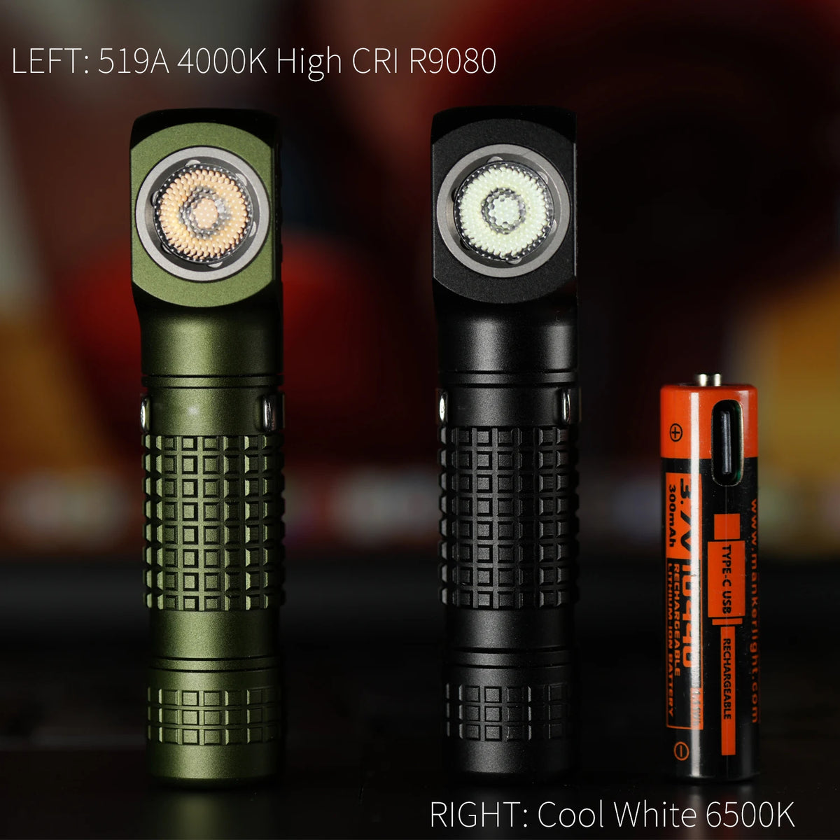 Mankerlight E02 III 560 Lumens Everyday Carry Angle Flashlight USB-C 10440 / AAA Flashlight with Reversable Clip, Magnet Base