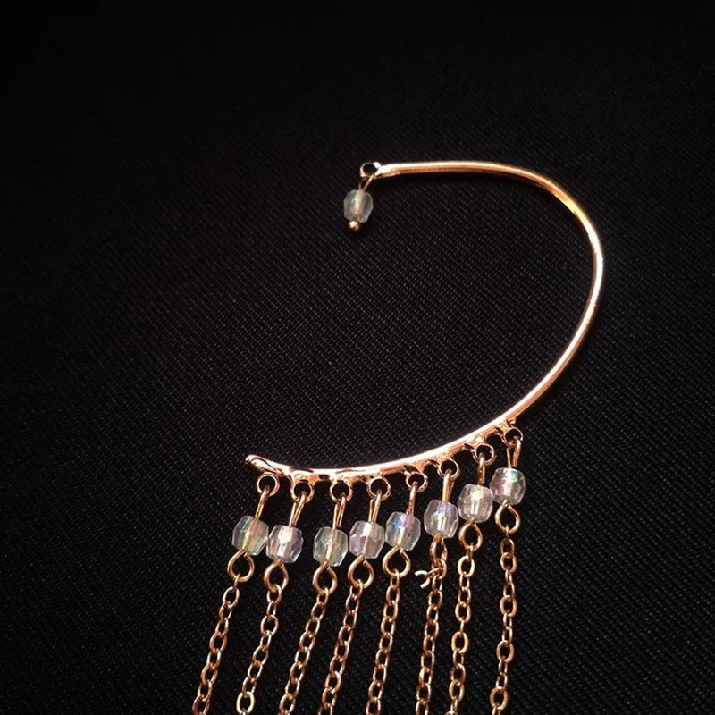 Bohemian Colour Feather Ear Hook Clip on Earrings Without Piercing for Women Accessories Long Tassels Cuff Earring Jewelry