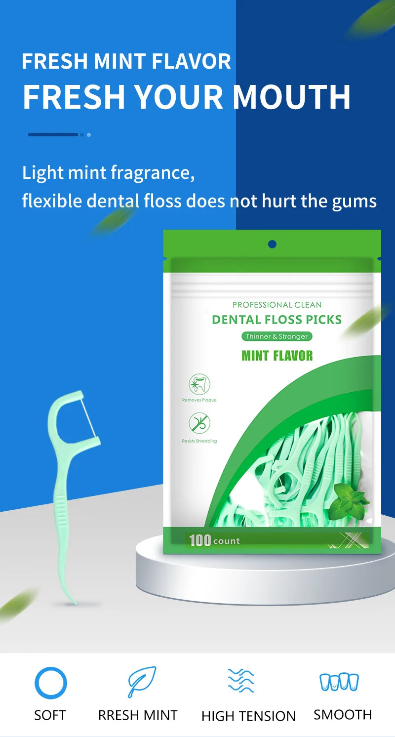 100PCS MINT DENTAL FLOSS FRESH MOUTH Cleaning Tools Floss Set Clean Between Teeth Toothpicks Boxed Dental Floss Picks