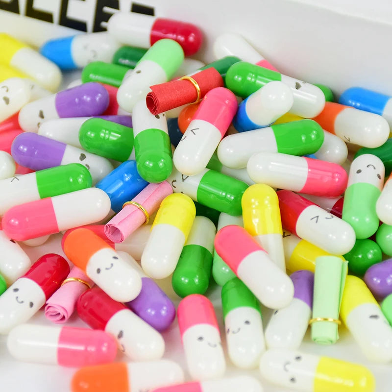 105pcs Message Capsules Love Pill with Roll Paper Blank Notes Wish Bottle Capsule Smile Heart Pills Wedding Valentine's Gifts