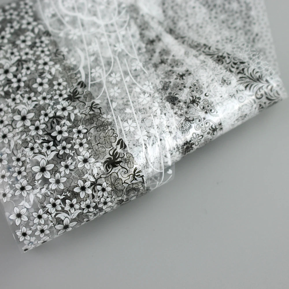 10Pcs Nail Art Foil Transfer Decal Set Holographic Nails Stickers Vintage Lace Mix Design DIY Manicure Decoration Wraps