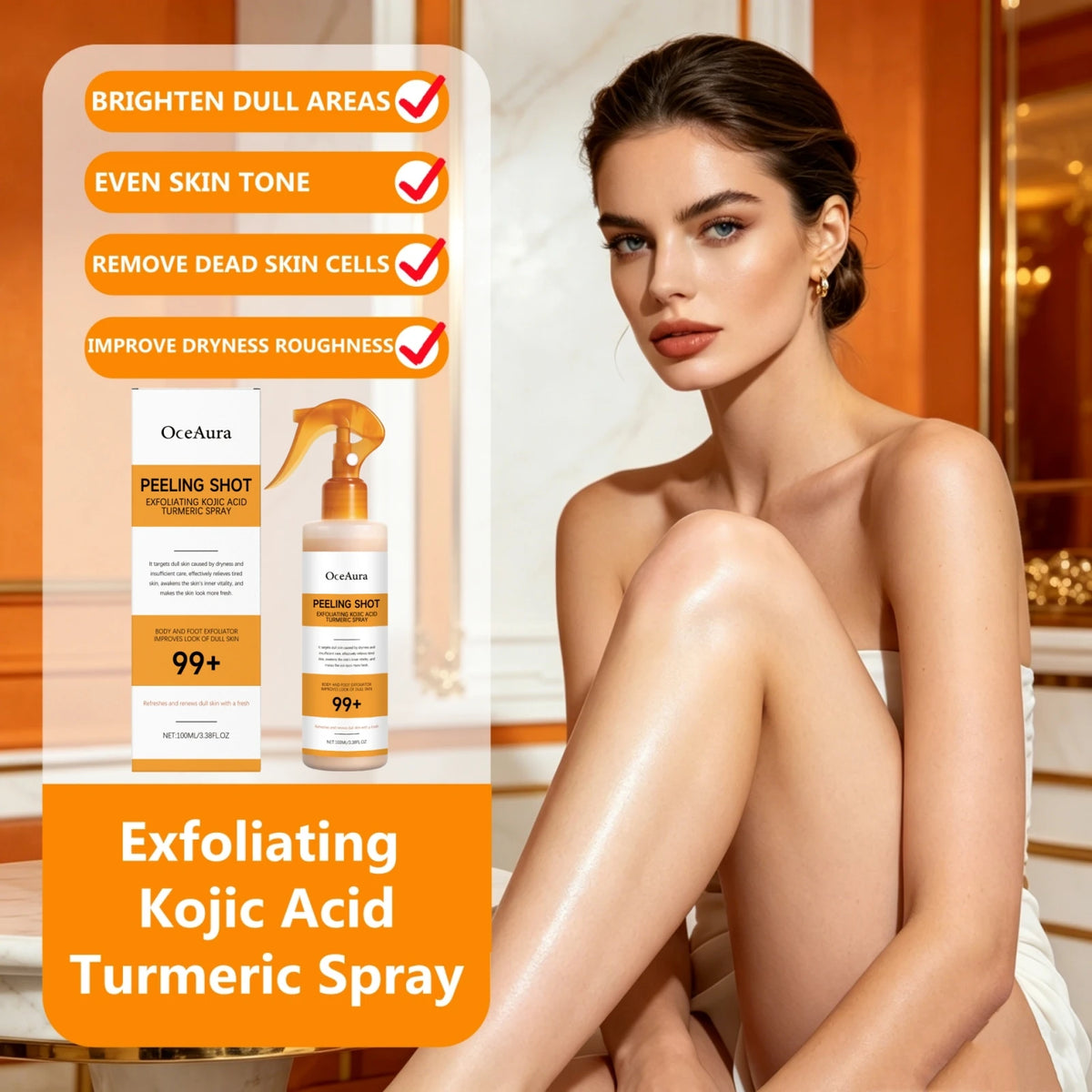 Exfoliating Peeling Spray Kojic Acid Turmeric Remove Dead Skin Brighten Complexion Smooth Skin Texture Gentle Exfoliating Spray