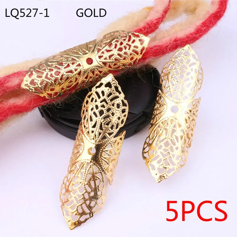 5 Pcs Round Adjustable Gold Metal Hair Tube Beads Rings Cuffs Hair Accessories Dreadlocks Cuff Clip Hair Jewelry for Braids