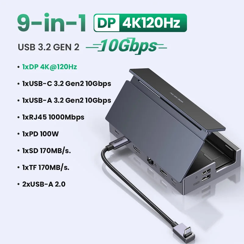 UGREEN Steam Deck Dock 6/9Ports USB C Gaming HUB Foldable Stand 4K HDMI/DisplayPort RJ45 100W 5/10Gbps USB A&C for Rog Legion Go
