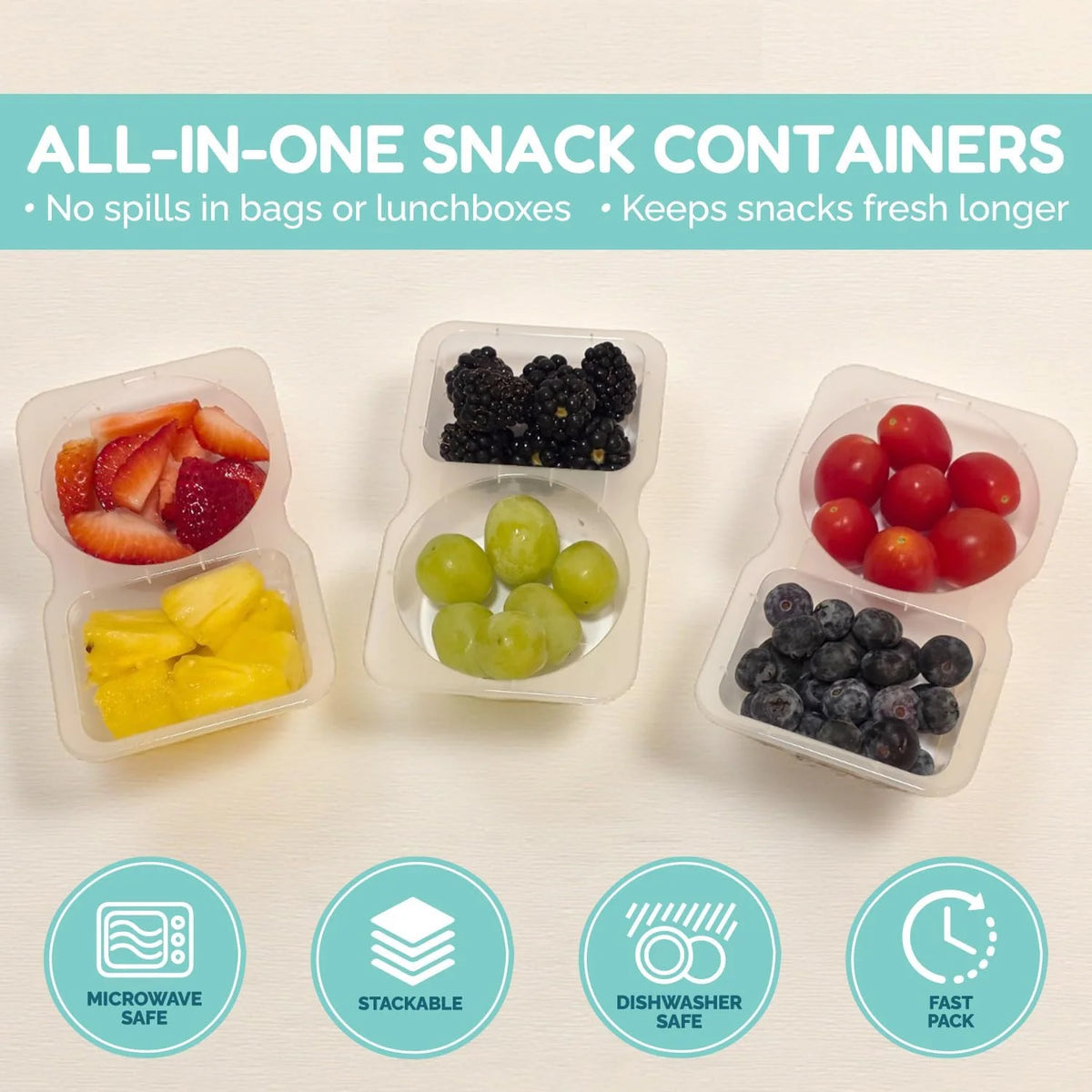 15/30 Pack 2 Compartment Snack Containers with Lids & Forks – Leak-Proof, Reusable Plastic Snack Packs for Kids & Adults
