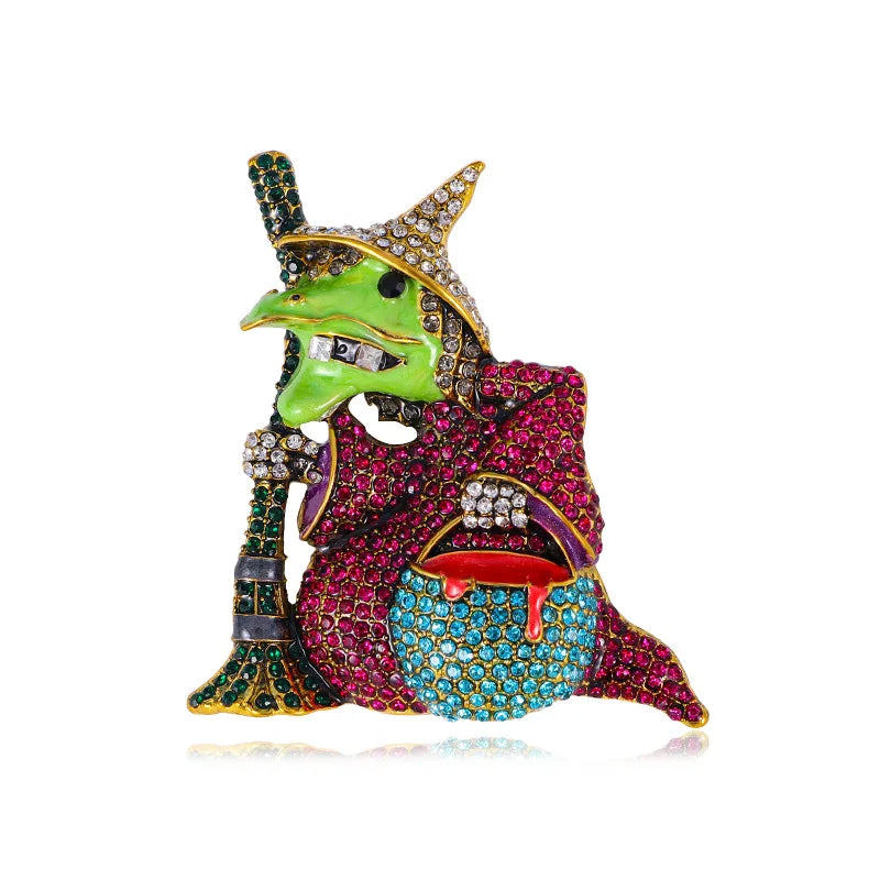 Halloween Witch Hat Brooch Terror Ghost Wizard Pin Metal Rhinestones Accessories For Men And Women Jewelry Gifts Wholesale