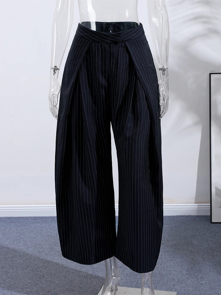 Pants Leg Stripe Women's Trousers Adjustable Waist Wrap Loose Summer Floor Length Boho Palazzo Trousers Women's Outfit For Women