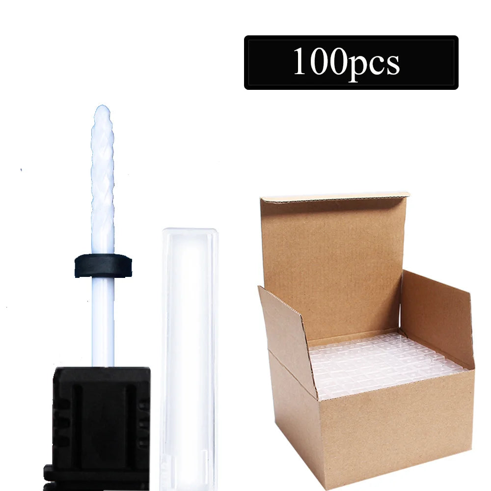 100pc/Set Nail Drill Bit Rotary Ceramic Bits Electric Manicure Milling Cutter For Machine Cuticle Remove Burr Nail Tool