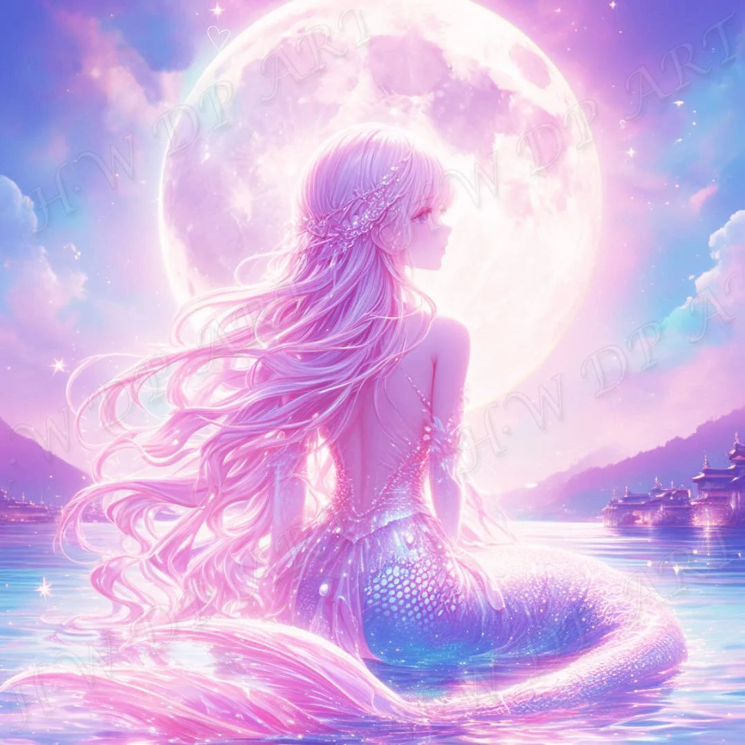 100% Fairy Dust Diamond Painting Mermaid Picture Square Mosaic Embroidery Cartoon Wall Art Diamond Art Full Crystal Home Decor
