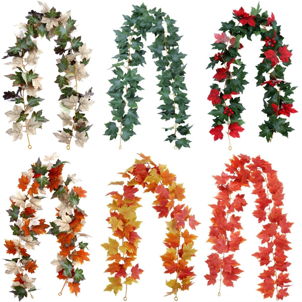 175cm Artificial Fall Maple Leaf Garland Fake Plants Autumn Decor Leaves Vine For Thanksgiving Halloween Festivals Wedding Decor