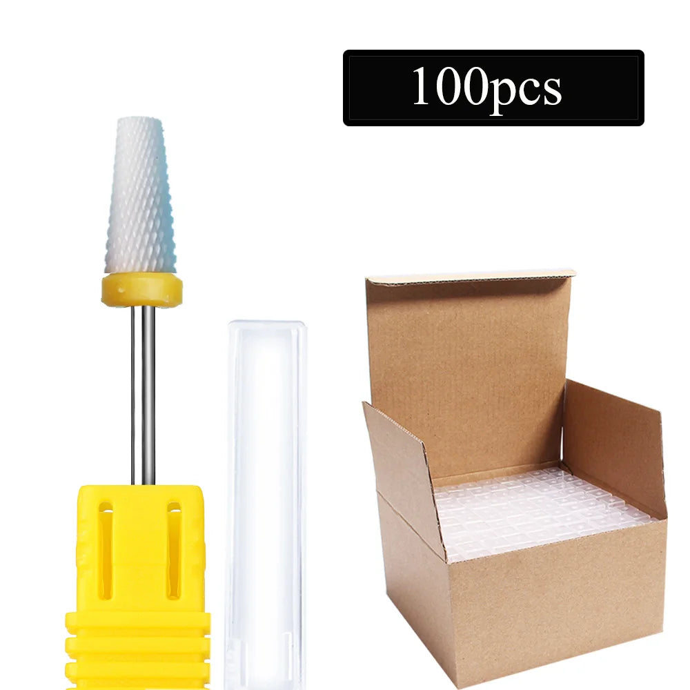 100pc/Set Nail Drill Bit Rotary Ceramic Bits Electric Manicure Milling Cutter For Machine Cuticle Remove Burr Nail Tool