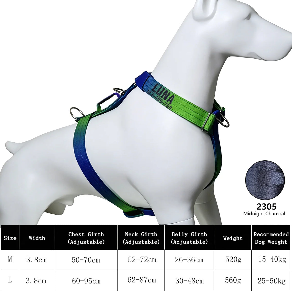 No Pull Reflective Dog Harness, Adjustable Chest Vest for Small Medium Large Dogs, Custom Embroidered Name & Phone