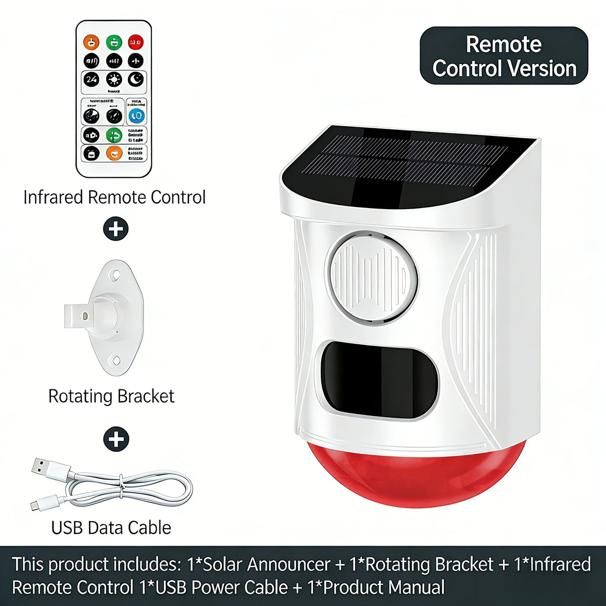 Solar Strobe Alarm Light with Motion Sensor Siren Outdoor Alarm Siren with Remote Controller 120db Sound Security Siren Light