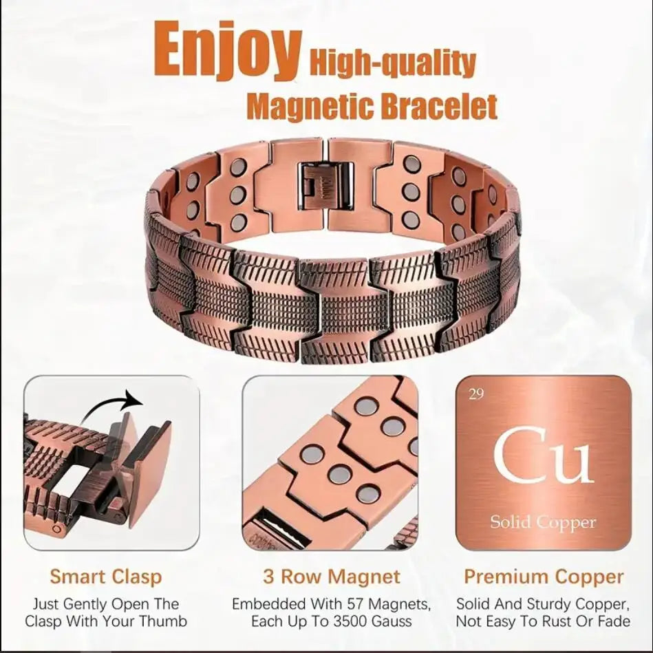 1PCS 3X Copper Bracelet for Men Pure Copper Magnetic Bracelet for Joint Pain with Strength Magnets Therapy Jewelry Gifts For Men