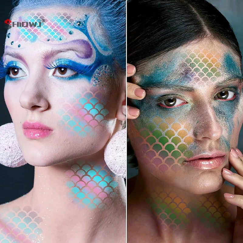 1Set Fish Scale Stencil Face Painting Templates To Draw Children Makeup Stencils Reusable Facial Drawing Stencil