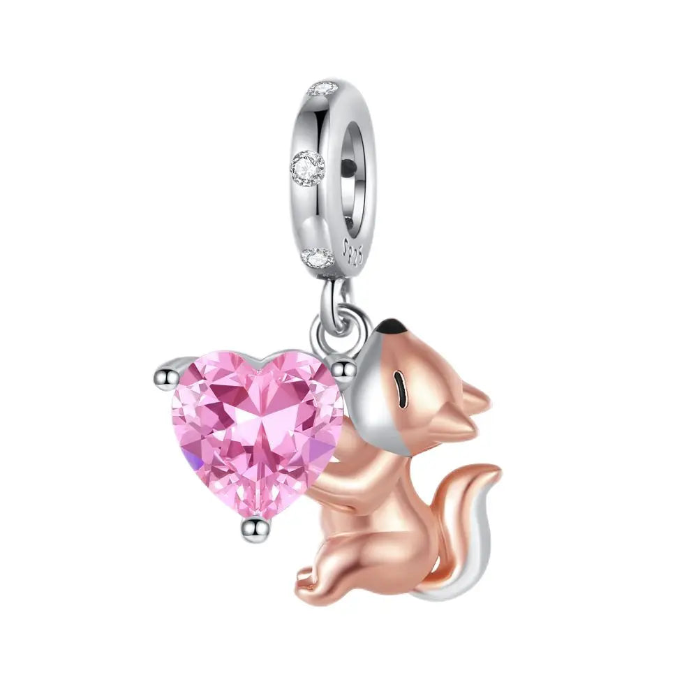 Exquisite 925 Sterling Silver Cute Dinosaur Turtle and Rabbit Couple Heart Charm Fit DIY Bracelet Necklace Casual Matching Gifts