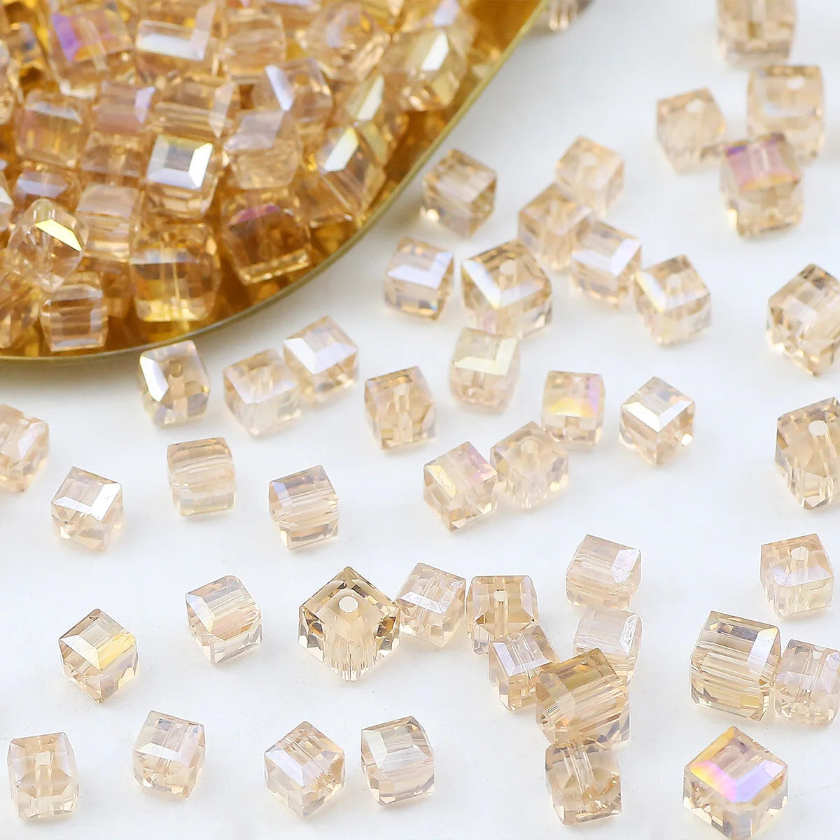 2/3/4/6/7mm Silver Champagne AB Austrian Faceted Crystal Glass Square Loose Spacer Beads For Jewelry Making DIY Bracelet Earring