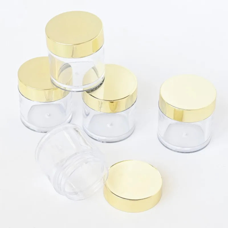 20/50/100Pcs Gold Lid Clear Empty Refillable Bottles 10/30/60ML Makeup Travel Containers Cosmetic Jar For Acrylic Powder Glitter