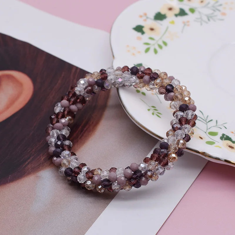 Mixed Color Trendy Glass Bead Bracelet Elastic Handmade Strand Bracelets for Women Gift New Hair Accessory Glass Beads Bracelet